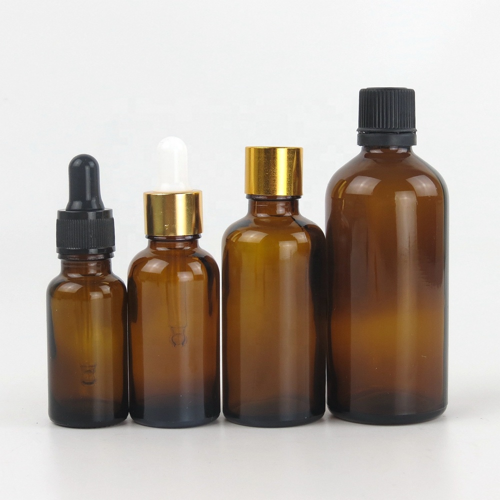 Wholesale Custom 5ml 10ml 15ml 20ml 30ml 50ml 100ml Amber Cosmetic Dropper Bottle Glass Oil Dropper Bottle