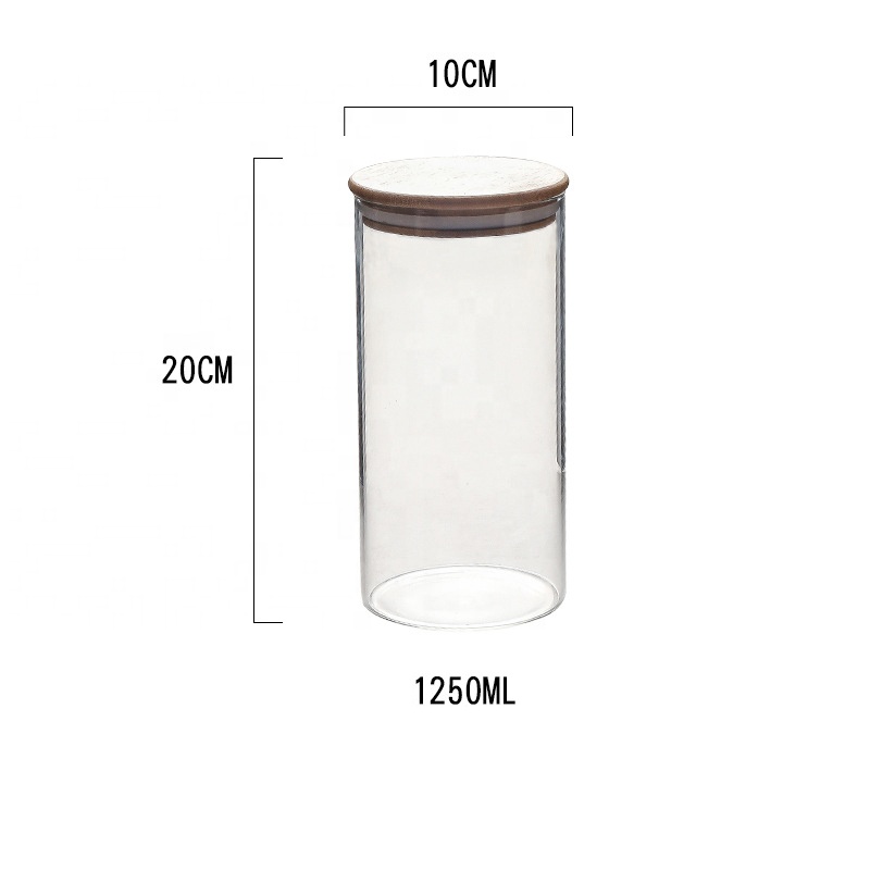 Wholesale Custom Borosilicate Bamboo Lid Airtight Clear Food Grade Stash Container Food Storage Glass Jar