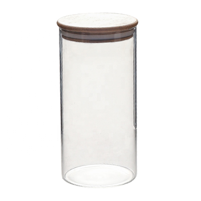 Wholesale Custom Borosilicate Bamboo Lid Airtight Clear Food Grade Stash Container Food Storage Glass Jar