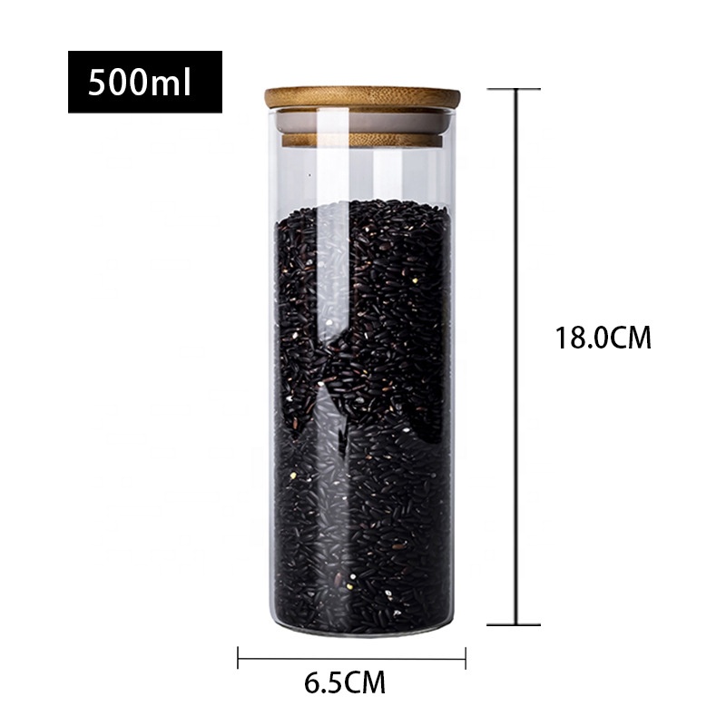 Wholesale Custom Borosilicate Bamboo Lid Airtight Food Grade  Kitchen Spice Food Storage Jars Clear Glass