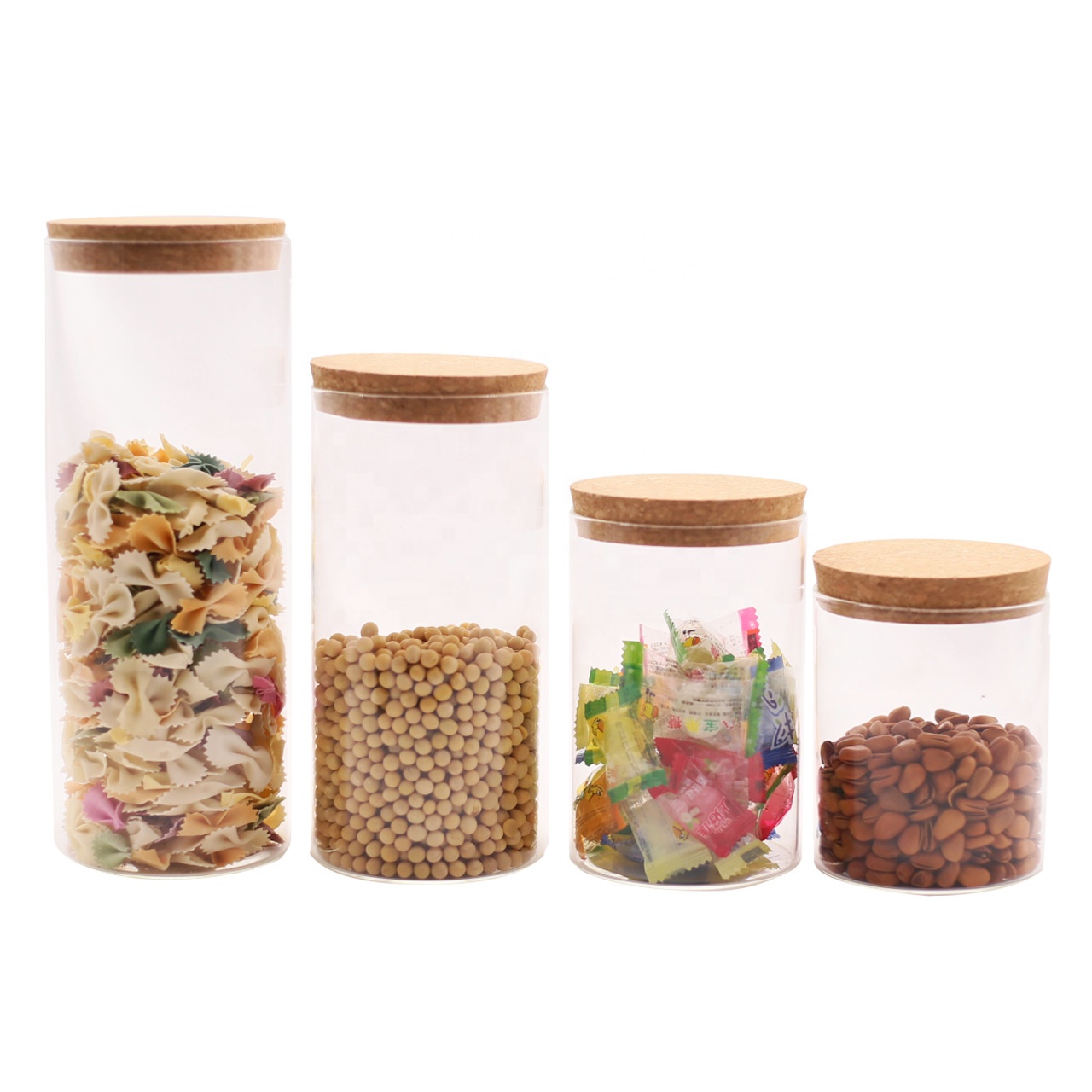 Wholesale Custom Clear Coffee Cookie Cork  Cylinder Food Cute 100ml 200ml 250ml Empty Glass Jar