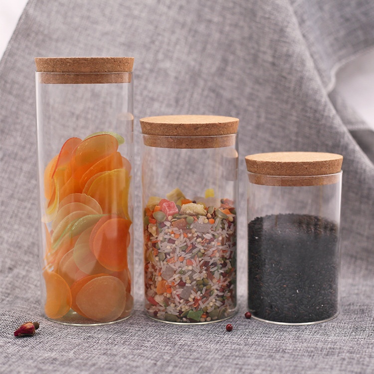 Wholesale Custom Clear Coffee Cookie Cork Cylinder Food Cute 100ml 200ml 250ml Empty Glass Jar