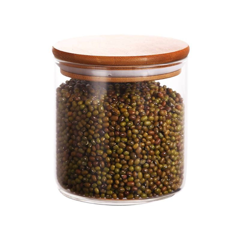 Wholesale Custom Clear Food Coffee Cookie Candy Bamboo Lid Wood Borosilicate Glass Jar Storage