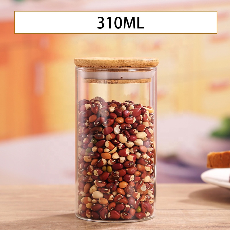 Wholesale Custom Clear Food Coffee Cookie Candy Bamboo Lid Wood Borosilicate Glass Jar Storage