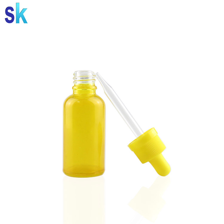 Wholesale Custom Colour 30ml 1 oz yellow glass dropper bottles