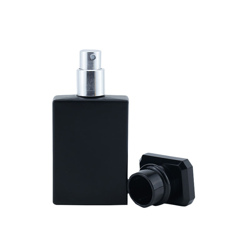 Wholesale Custom Design Empty Luxury Square Flat Black Spray Bottle Refillable Fancy 30ml Glass Perfume Bottle