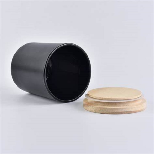 Wholesale Custom Empty 8oz Matte Black Glass Candle Holder With Bamboo Lids, Candle Jars With Wooden Lids Candle Jar