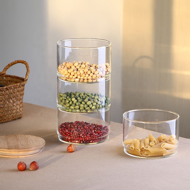 Wholesale Custom Empty Clear Borosilicate Glass Food Container Stackable Storage Jar
