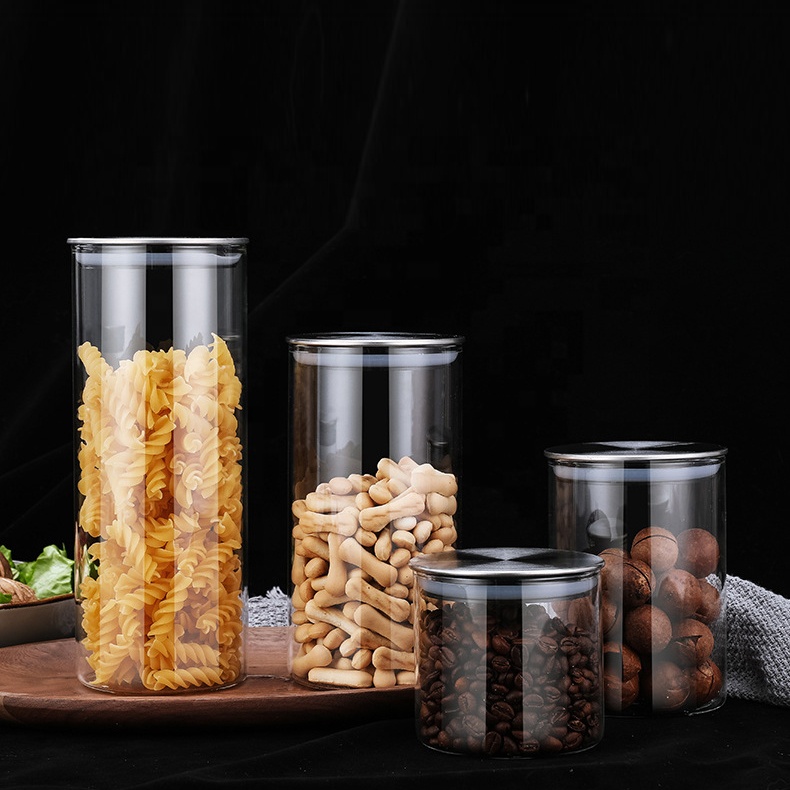Wholesale Custom Empty Clear Food Storage Candy Cylinder High Borosilicate Glass Storage Jar