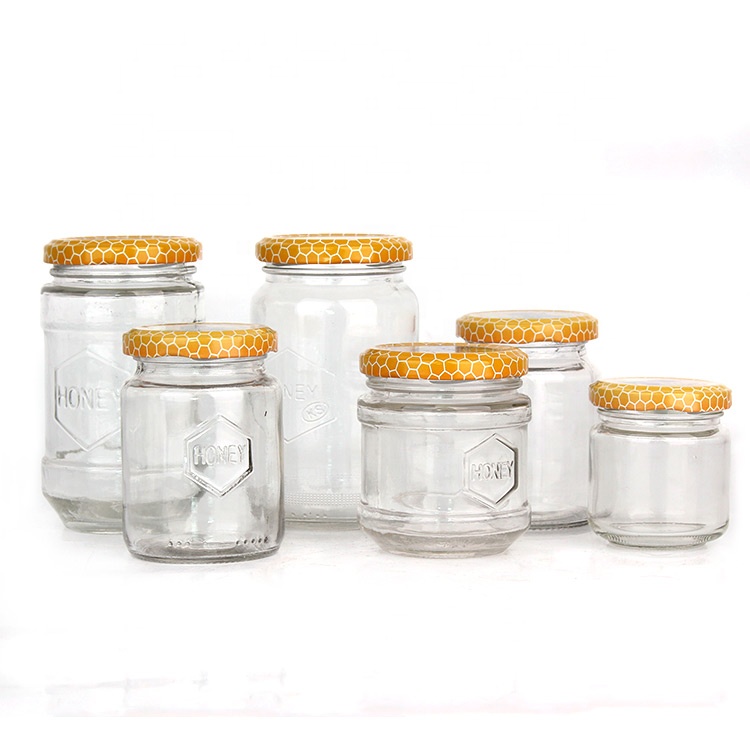 Wholesale Custom Empty Glass Storage Jam honey pickle Glass Jar with metal lid