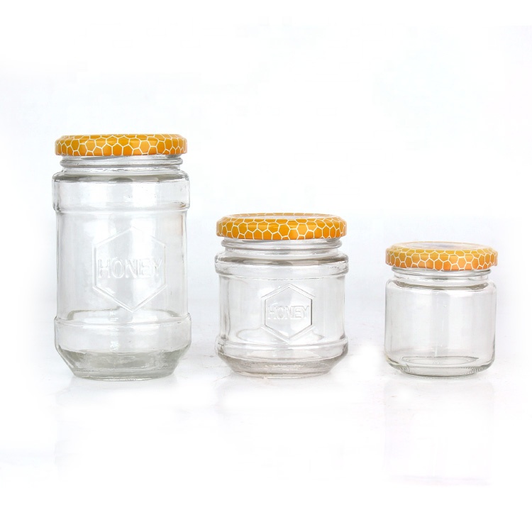 Wholesale Custom Empty Glass Storage Jam honey pickle Glass Jar with metal lid