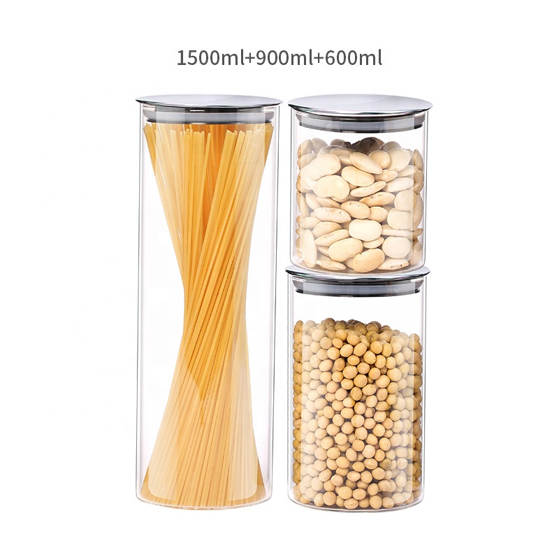 Wholesale Custom Food Grade Airtight Clear Tea Coffee Stash Cylinder Tall Glass Storage Jar With Metal Lid