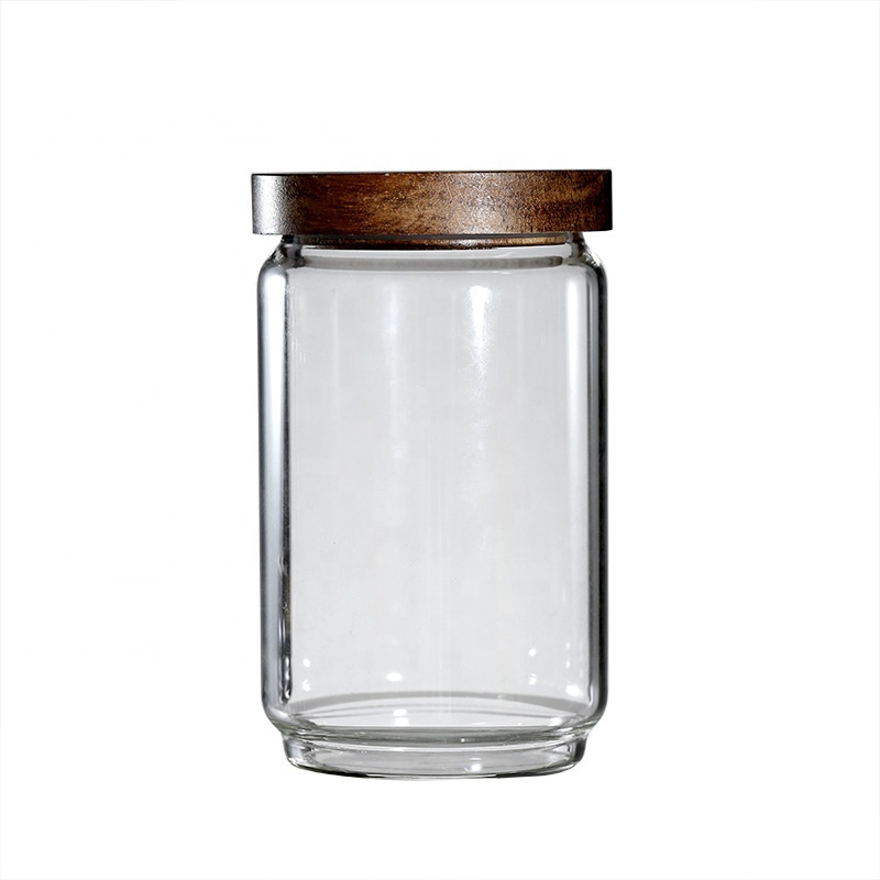 Wholesale Custom Food Storage Airtight Kitchen Clear Borosilicate Mason Glass Jar With Acacia Lid