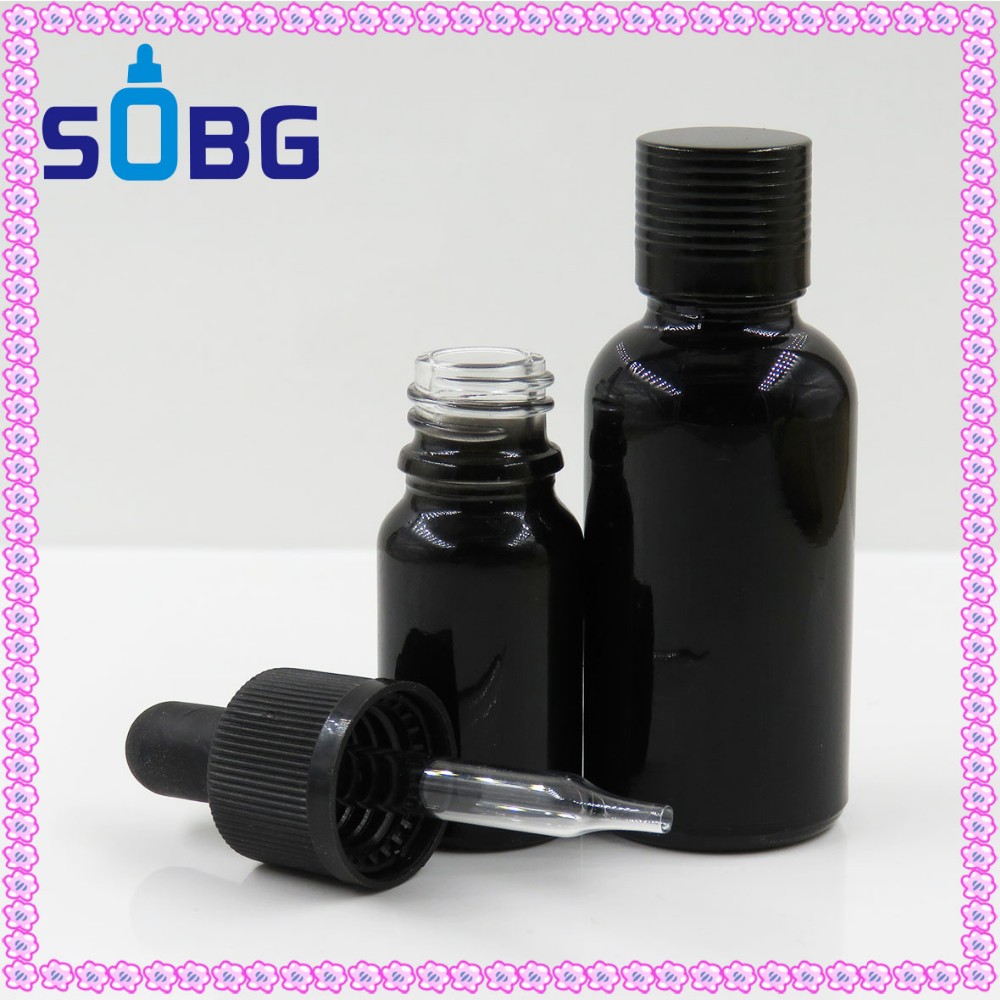Wholesale Custom Frosted Colorful Black Amber bottles Glass oil Dropper Bottle