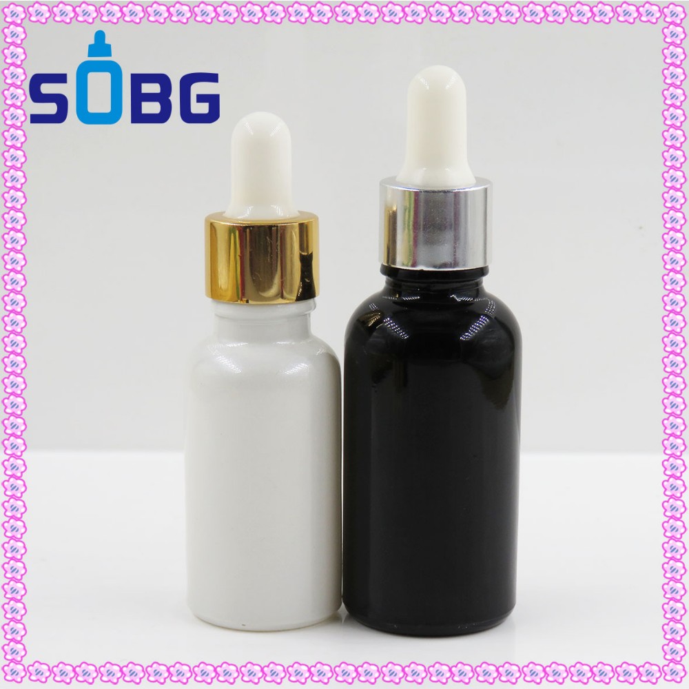 Wholesale Custom Frosted Colorful Black Amber bottles Glass oil Dropper Bottle