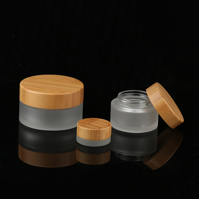 Wholesale Custom Frosted Glass Cream Containers 20g Cosmetic Jar With Bamboo Lid