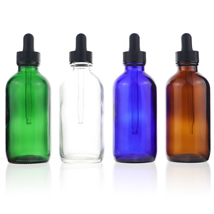 Wholesale Custom Label 2oz 4oz Boston Round Glass Bottle For Essential Oil With Dropper