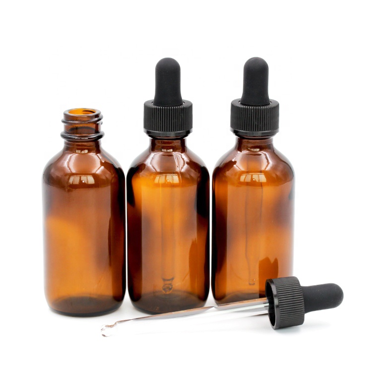Wholesale Custom Label 2oz 4oz Boston Round Glass Bottle For Essential Oil With Dropper