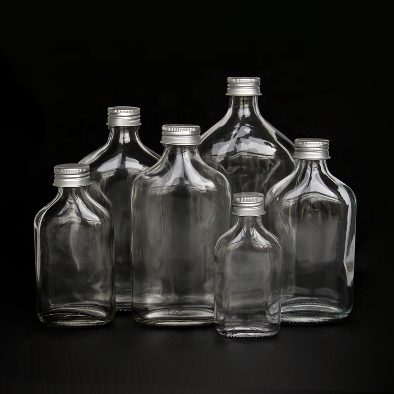 Wholesale Custom Logo 100ml 200ml 350ml 500ml Hip Flask Glass Bottle With Screw Lid For Whisky Wine Cold Brew Coffee