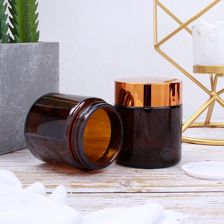 Wholesale Custom Logo Printed Empty Cosmetic Jar 120ml 4oz Amber Glass Jar With Screw Lid