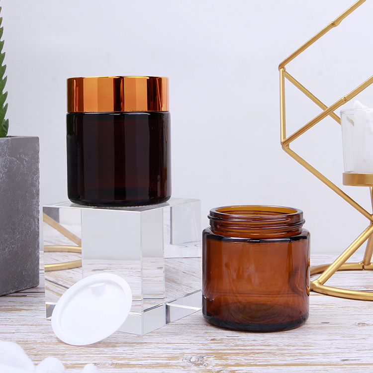 Wholesale Custom Logo Printed Empty Cosmetic Jar 120ml 4oz Amber Glass Jar With Screw Lid