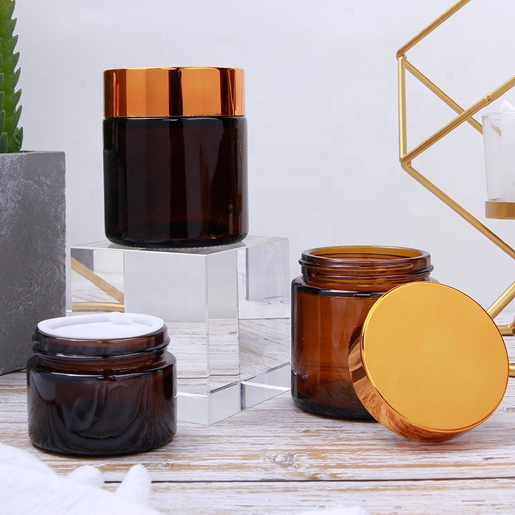 Wholesale Custom Logo Printed Empty Cosmetic Jar 120ml 4oz Amber Glass Jar With Screw Lid