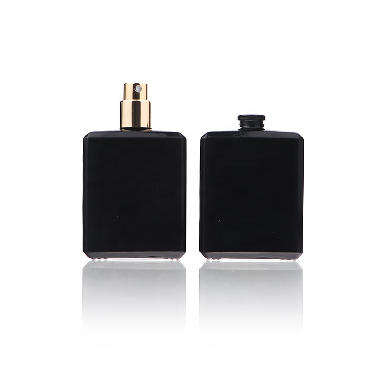 Wholesale Custom Refillable Spray Bottle Perfume Square Matte Black Perfume Glass Bottle 50ml