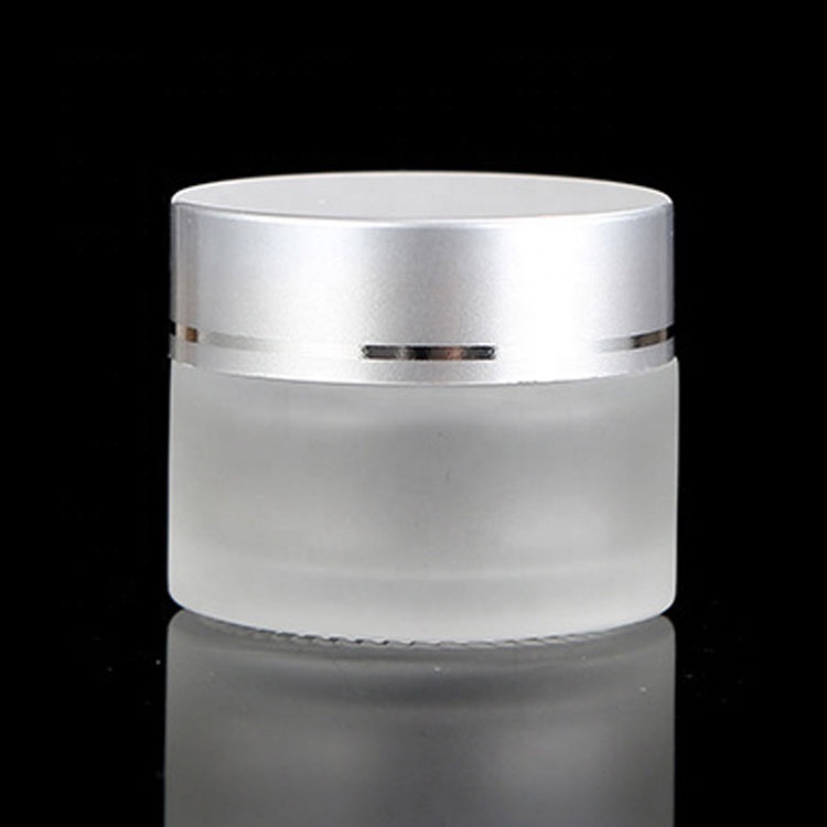 Wholesale Custom Silver Lid 10g Cream Jar Frosted Glass Clear Cosmetic Container