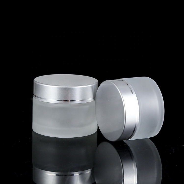 Wholesale Custom Silver Lid 10g Cream Jar Frosted Glass Clear Cosmetic Container
