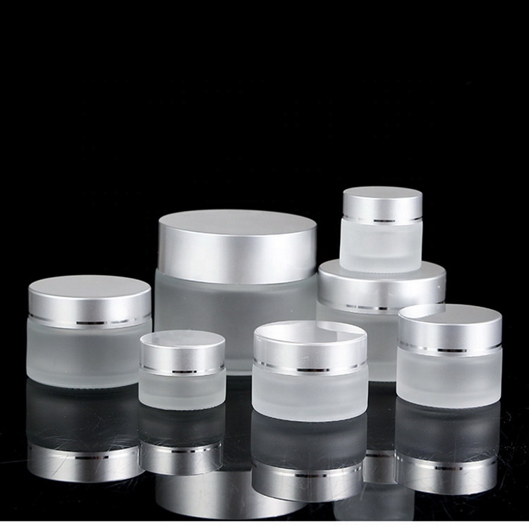 Wholesale Custom Silver Lid 10g Cream Jar Frosted Glass Clear Cosmetic Container
