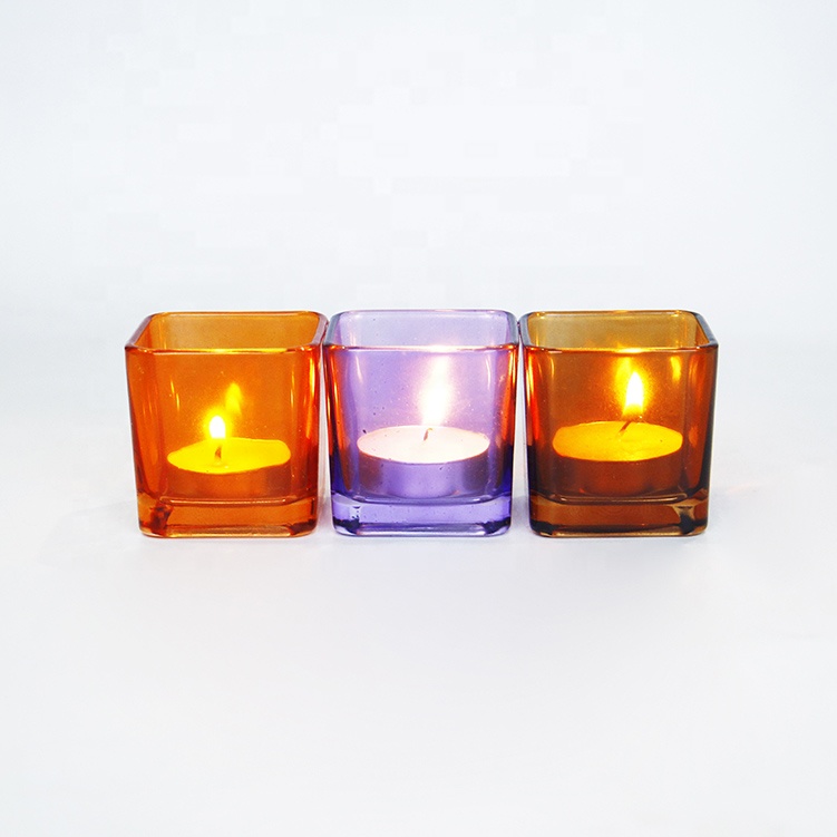 Wholesale Custom Square Shape 50ml 10ml Colourful Cosmetic Candle Jars Open Mouth Colour Spray Design Available