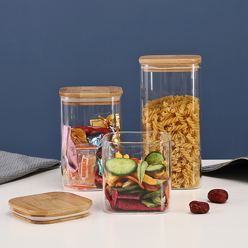 Wholesale Custom Square Shape High Borosilicate Glass Kitchen Weed Packaging Container Stash Jars Smell Proof with Lid