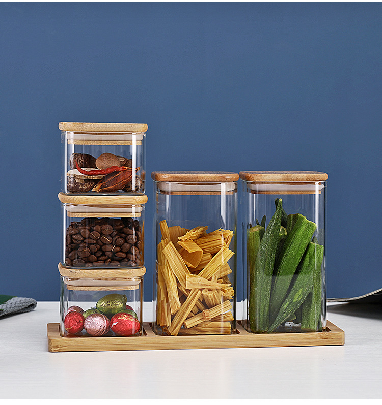 Wholesale Custom Square Shape High Borosilicate Glass Kitchen Weed Packaging Container Stash Jars Smell Proof with Lid