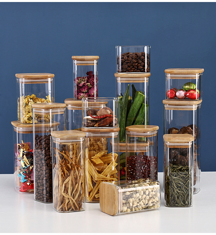 Wholesale Custom Square Shape High Borosilicate Glass Kitchen Weed Packaging Container Stash Jars Smell Proof with Lid