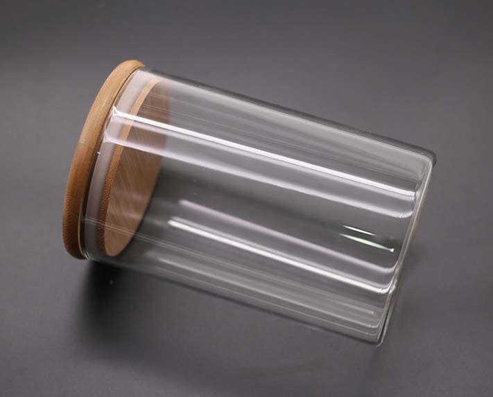 Wholesale Custom Storage High Borosilicate Glass Jars With Bamboo Wood Lids Clear Sealed Glass Containers Pantry Food Canister