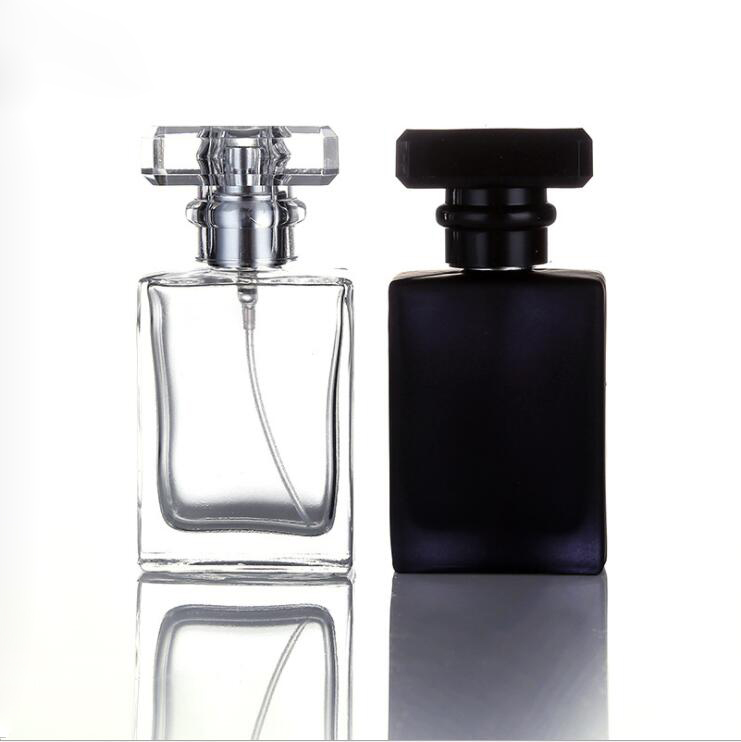 Wholesale Customer Label Perfume Bottle Empty Flacon Frosted Glass China 30 Ml 50 Ml Clear Black