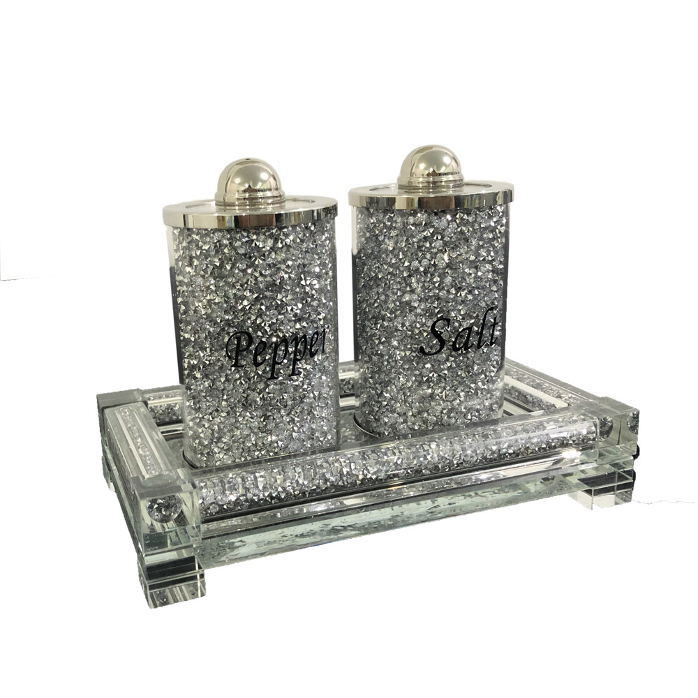 Wholesale Customize  Spice Storage Jar Pepper Spice  crushed diamond Kitchen With glass tray