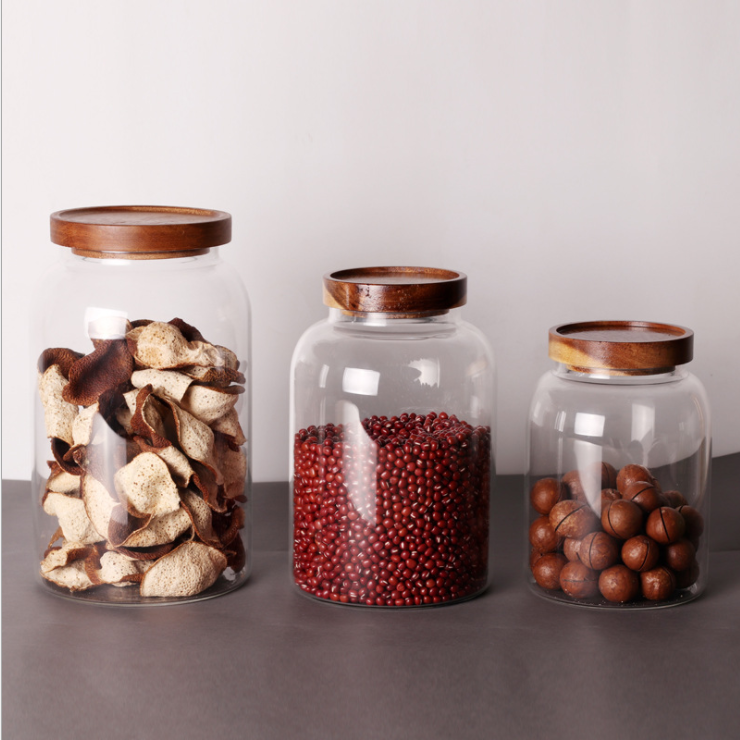 Wholesale Customize Wooden Cap High Borosilicate Big Glass Jar Packaging