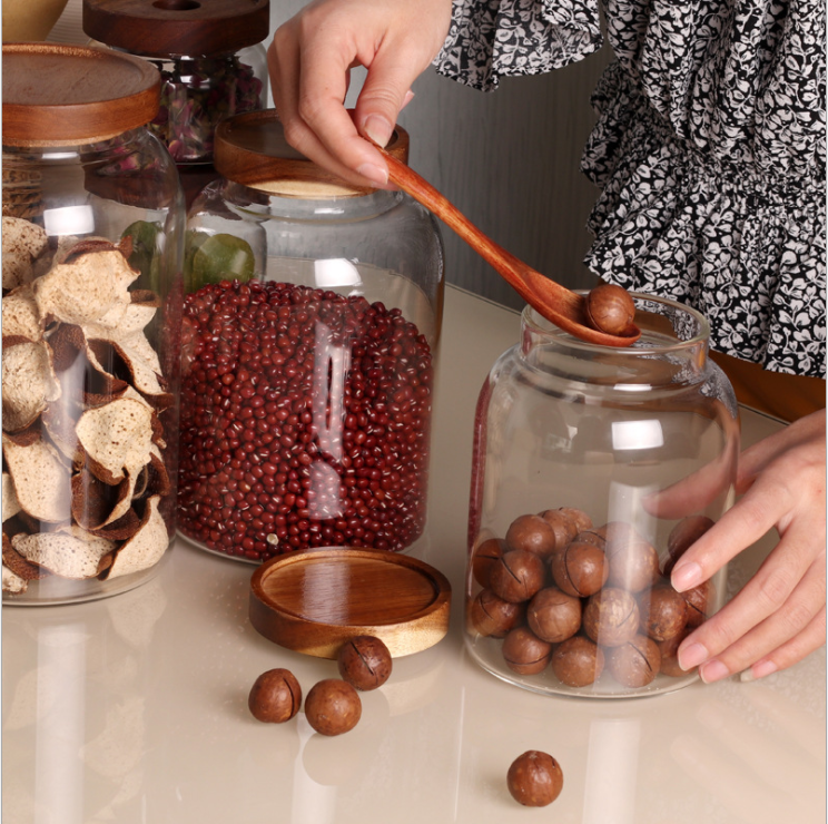 Wholesale Customize Wooden Cap High Borosilicate Big Glass Jar Packaging