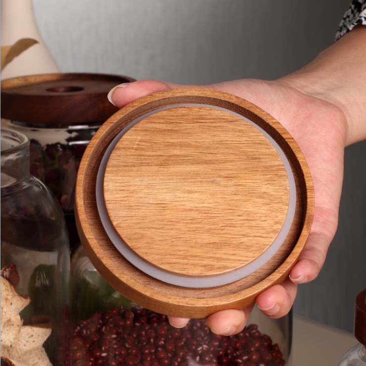 Wholesale Customize Wooden Cap High Borosilicate Big Glass Jar Packaging