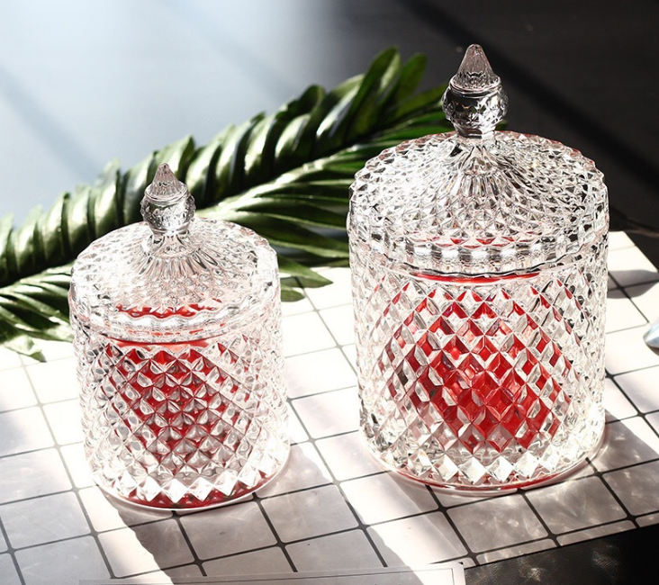 Wholesale Customized 10oz 20oz Empty Luxury Crystal Glass Candy jars with Lids for Party
