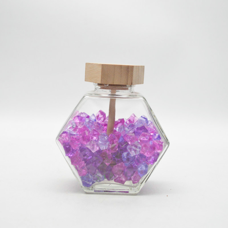 Wholesale Customized 230ml  Empty Clear Hexagonal Honey Jar Glass with Wooden Lid and Dipper