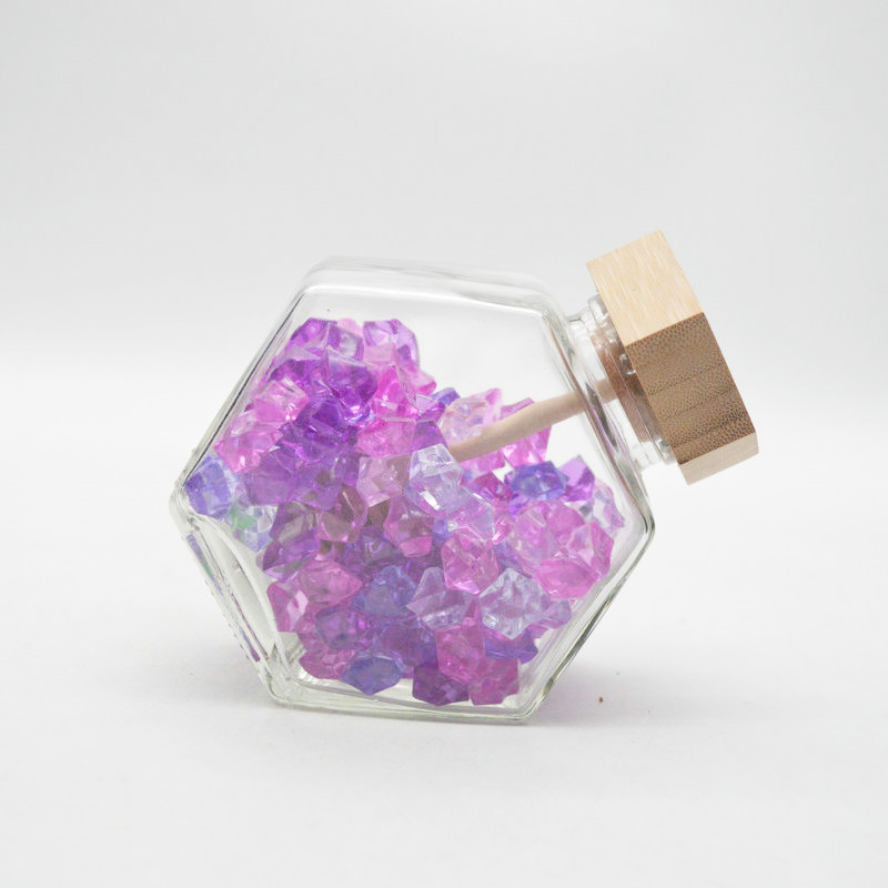 Wholesale Customized 230ml Empty Clear Hexagonal Honey Jar Glass with Wooden Lid and Dipper