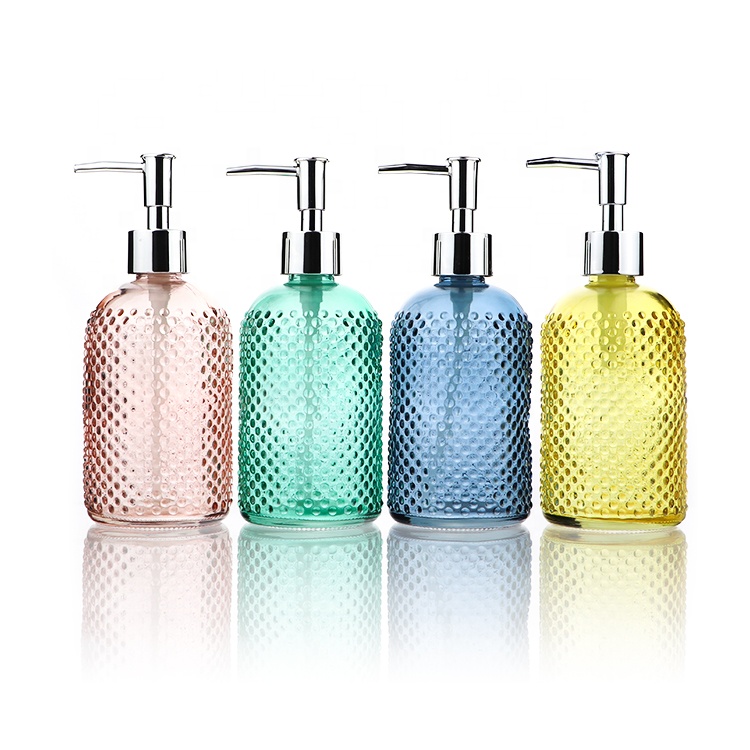 Wholesale Customized Colorful Cosmetic Container Pink Glass Lotion Soap Dispenser Pump Bottle