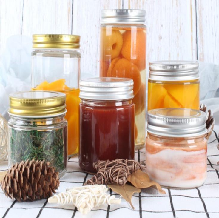 Wholesale Customized Glass Round Jam Honey Candy Nuts Food Jars With Aluminum Cap