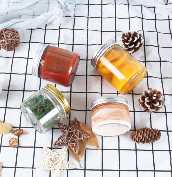 Wholesale Customized Glass Round Jam Honey Candy Nuts Food Jars With Aluminum Cap