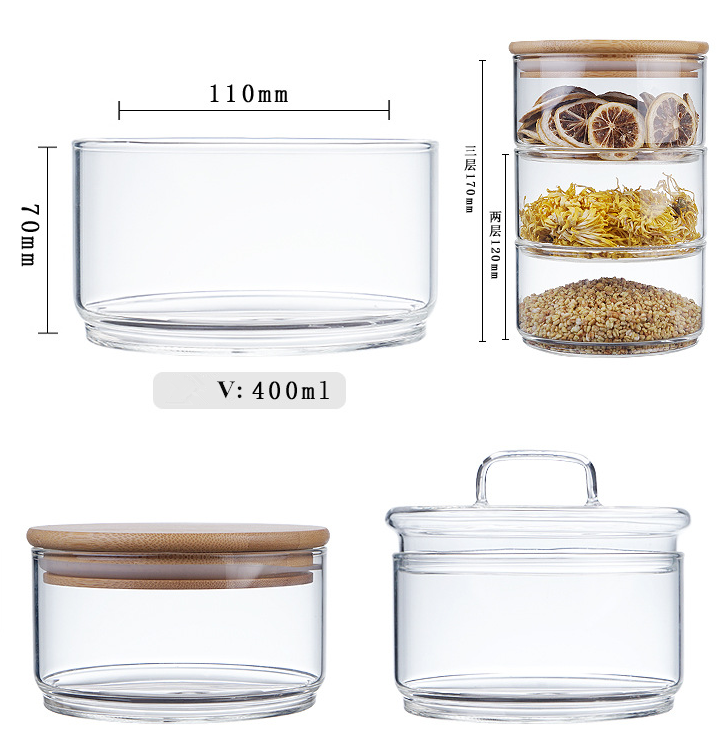Wholesale Customized High Quality Modern 3 Layer Clear Cylinder Stackable Glass Food Sweet Storage Jars