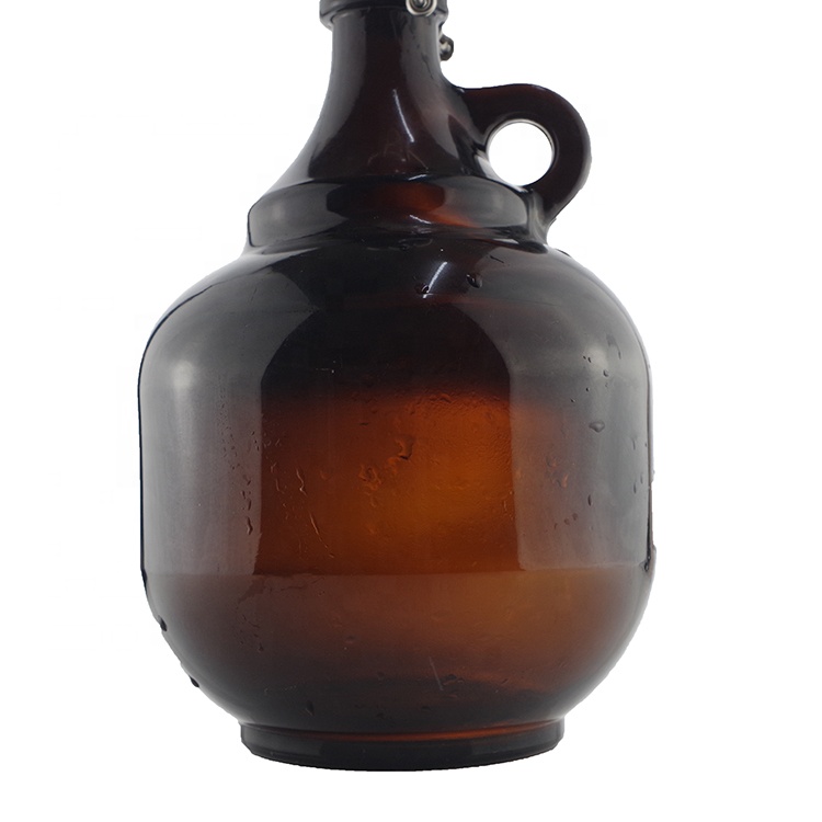 Wholesale Customized Logo 32oz Amber Glass Beer Growler Jug With with Card Buckle