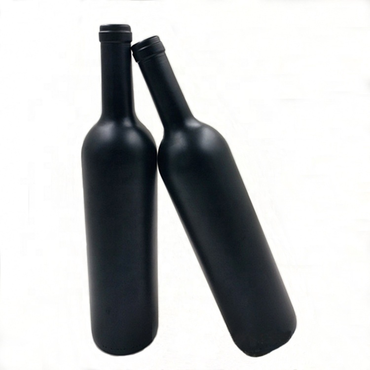 Wholesale Customized Printing 500ml 750ml Bordeaux Matt Black Red Wine Glass Bottles