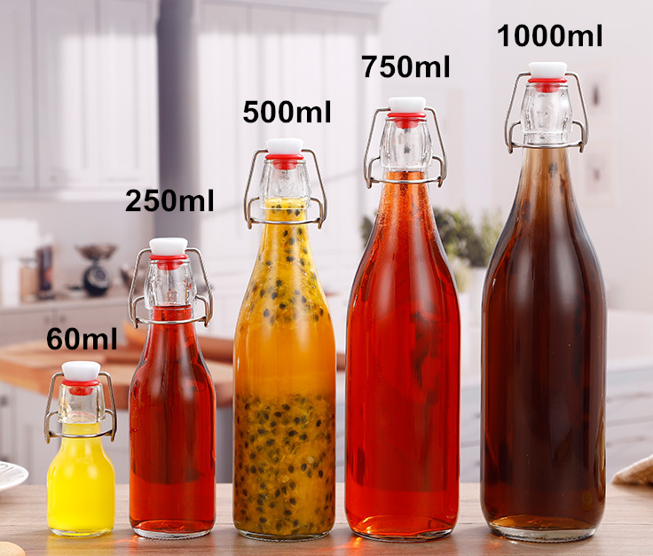 Wholesale Customized Recycled Clear Round Classic Swing Top Glass Bottle 1L with Clip Top Stoppers